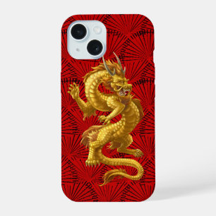 Coque iPhone 15 Étui pour iPhone 15 Dragon Chanceux en Or Chinois