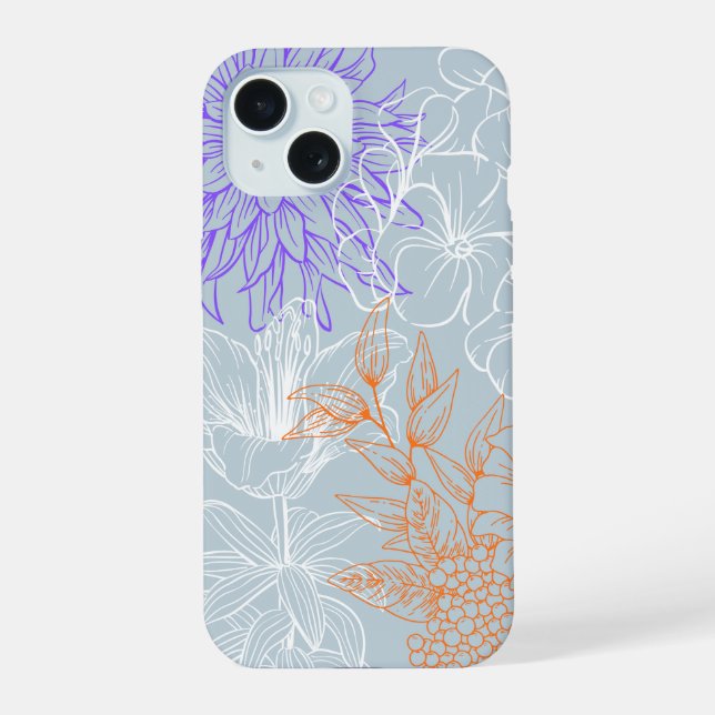 Coque iPhone 15 Étui pour iPhone 15 'Floral Line Art' (Verso)