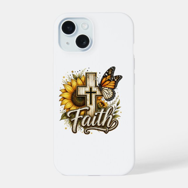 Coque iPhone 15 Étui pour iPhone 15 Foi et Tournesols  (Verso)