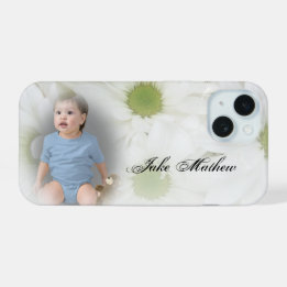 Coque iPhone 15 Étui pour iPhone à marguerite blanche avec photo
