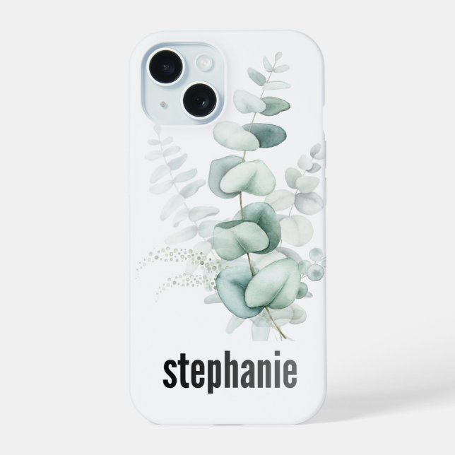 Coque iPhone 15 Étui pour iPhone à motif d'eucalyptus (Verso)