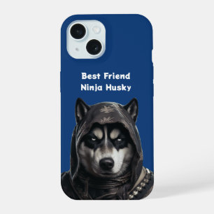 Coque iPhone 15 Étui pour iPhone bleu personnalisé Ninja Husky 