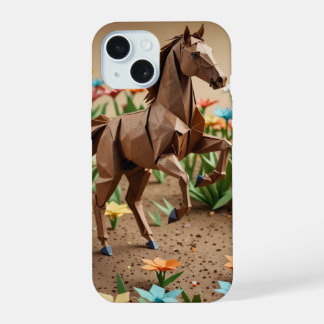 Coque iPhone 15 Étui pour iPhone Cheval en Origami
