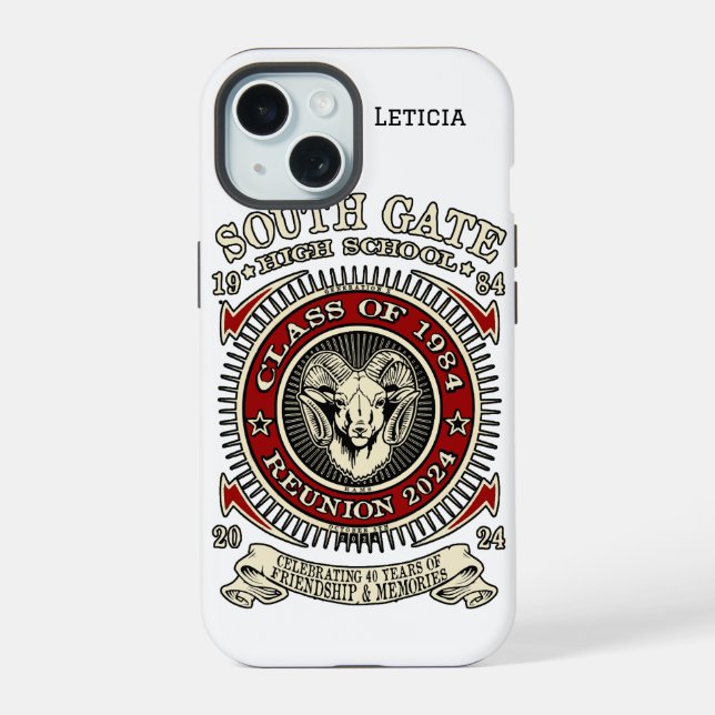 Coque iPhone 15 Étui pour iPhone des Rams de la South Gate High Sc (Verso)