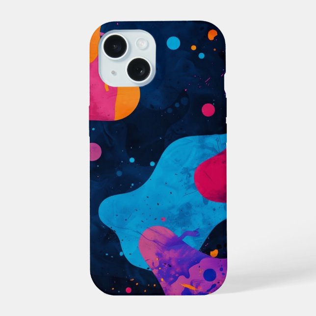 Coque iPhone 15 étui pour iphone _ Éclaboussure néon abstraite (Verso)
