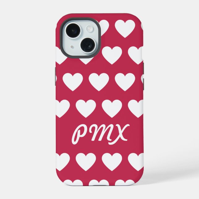 Coque iPhone 15 Étui pour iPhone / iPad à cœurs monogrammes (Verso)