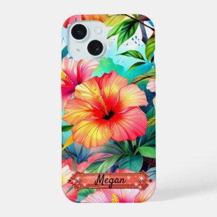 Coque iPhone 15 Étui pour iPhone / iPad Fleurs tropicales Verts vi