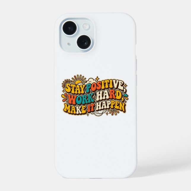 Coque iPhone 15 Étui pour iPhone Restez Positif Rétro (Verso)