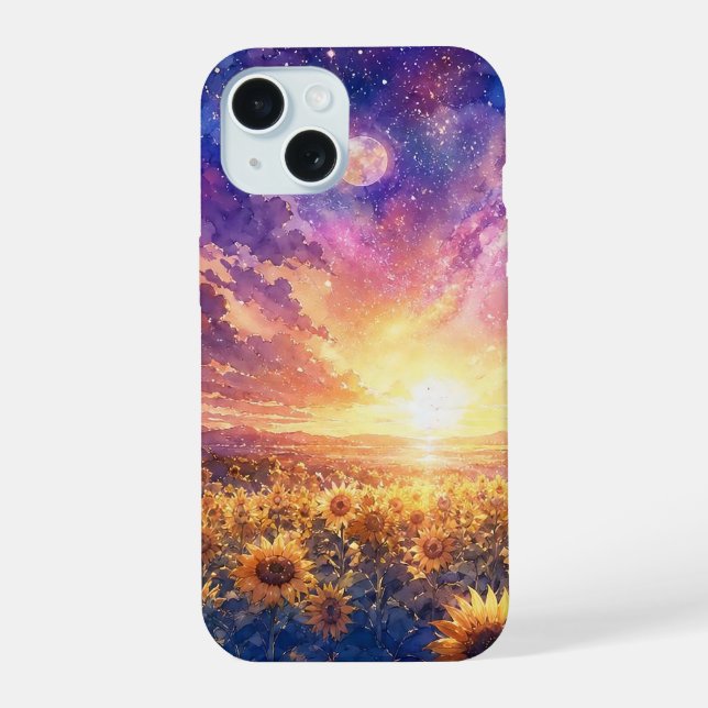 Coque iPhone 15 Étui pour iPhone Sunflower Sunset Fantasy (Verso)