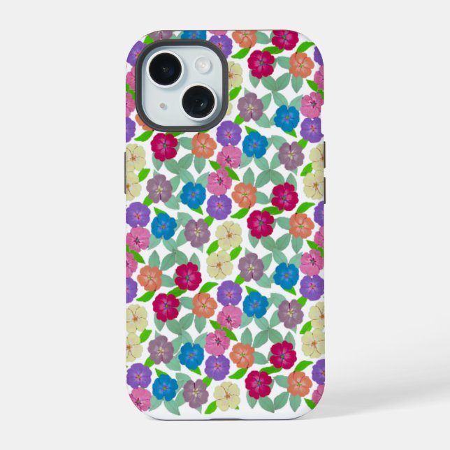 Coque iPhone 15 Étui robuste pour iPhone 15 avec fleurs de géraniu (Verso)