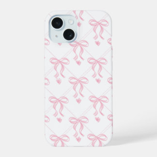Coque iPhone 15 Étui rose thé clair avec noeuds pour iPhone 15