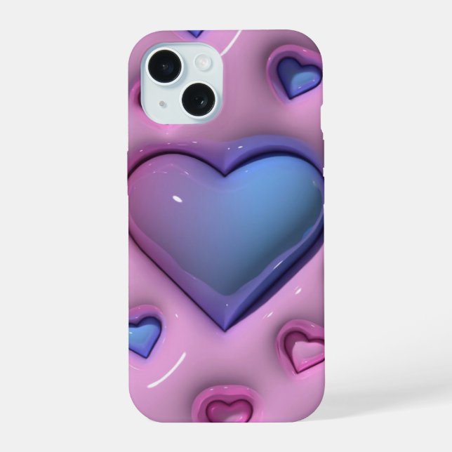 Coque iPhone 15 Étui téléphonique 3D Jelly Large Love Heart (Verso)