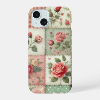 Coque iPhone 15 Étui vintage shabby chic à patchwork floral pour i