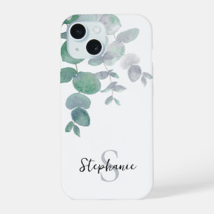 Coque iPhone 15 Eucalyptus aquarelle personnalisé