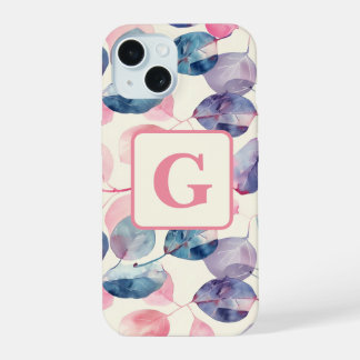 Coque iPhone 15 Éucalyptus rose violet Feuille d'aquarelle