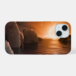 Coque iPhone 15 Exoplanète Trappist-1f depuis son côté nocturne gl