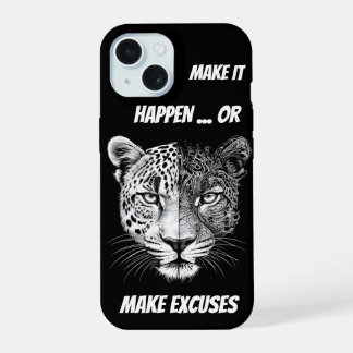 Coque iPhone 15 Face Léopard noir et blanc