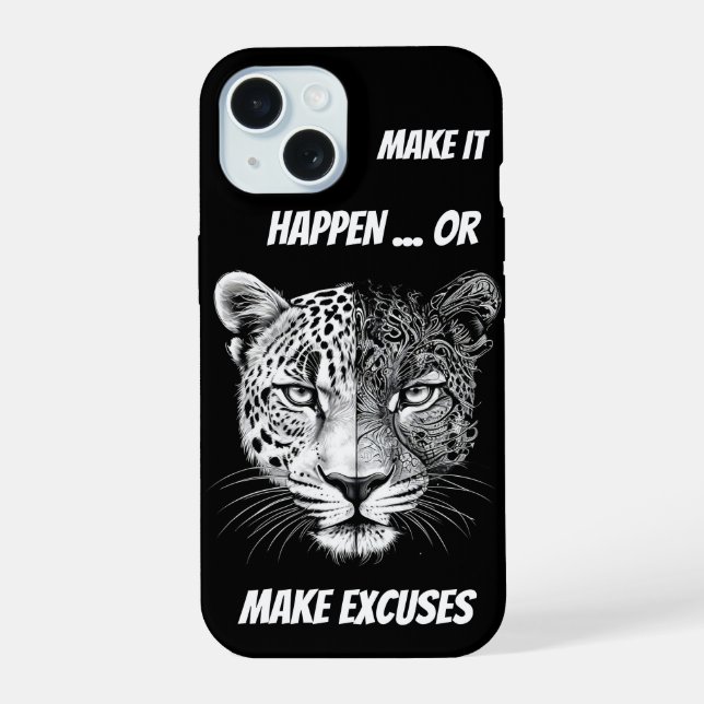 Coque iPhone 15 Face Léopard noir et blanc (Verso)