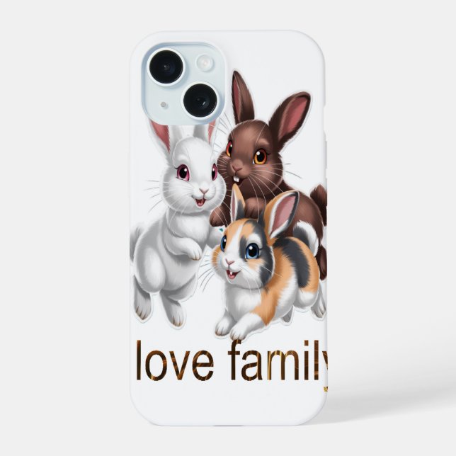 Coque iPhone 15 Famille de lapins  (Verso)