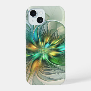 Coque iPhone 15 Fantaisie Abstraite Moderne Fleur Fractale Colorée