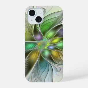 Coque iPhone 15 Fantaisie florale colorée abstraite moderne fracta