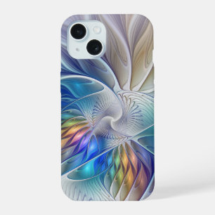 Coque iPhone 15 Fantaisie florale, fleur fractale abstraite coloré