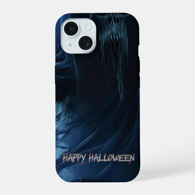 Coque iPhone 15 Fantôme noir dans un paysage infernal - Halloween (Verso)