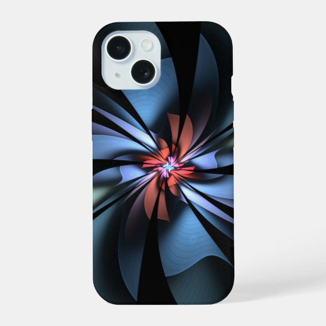 Coque iPhone 15 Fascination Bleu Clair Abstrait (Verso)