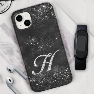 Coque iPhone 15 Faux de cristal lettre rhinestone H noir
