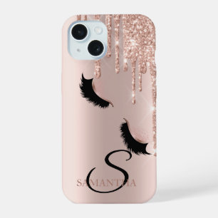 Coque iPhone 15 Faux Lashes Parties scintillant Rose Gold Drives