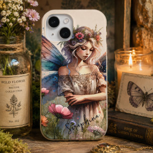 Coque iPhone 15 Fée à l'aquarelle fantastique avec nom personnalis