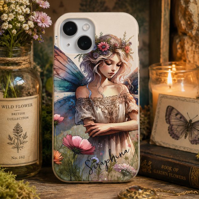Coque iPhone 15 Fée à l'aquarelle fantastique avec nom personnalis (Créateur téléchargé)