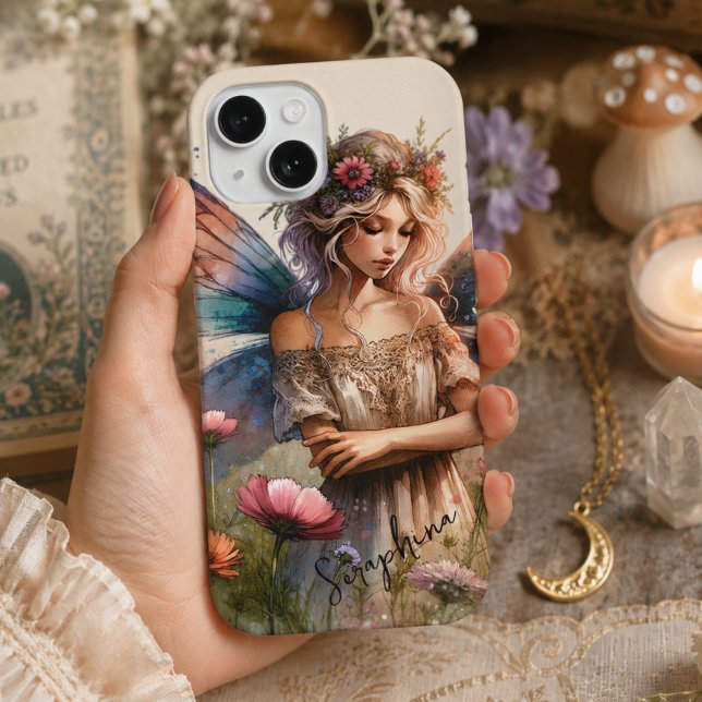 Coque iPhone 15 Fée à l'aquarelle fantastique avec nom personnalis (Créateur téléchargé)
