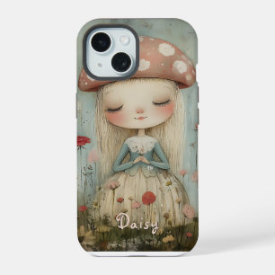 Coque iPhone 15 Fée Champignon Mignonne dans une Prairie de Fleurs