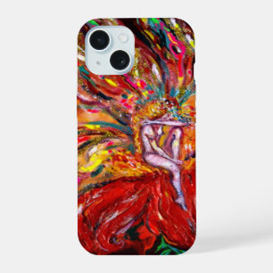 Coque iPhone 15 FÉE DES FLEURS EN ROUGE Fantaisie