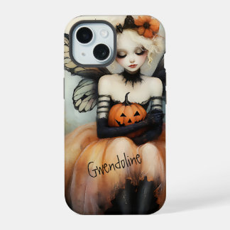 Coque iPhone 15 Fée gothique fantaisiste et citrouille Halloween p