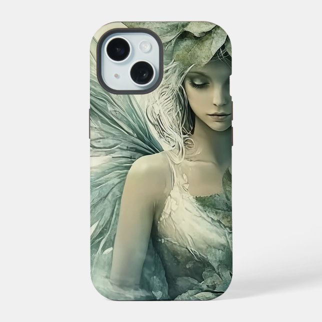 Coque iPhone 15 Fée verte mystique sage (Verso)