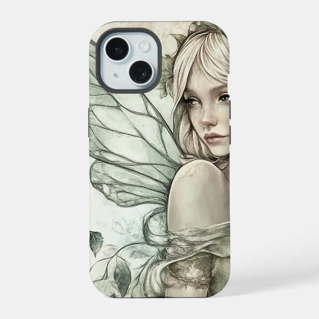 Coque iPhone 15 Fée verte mystique sage (Verso)