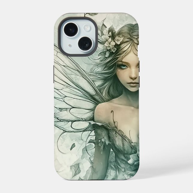 Coque iPhone 15 Fée verte mystique sage (Verso)