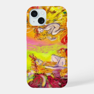 Coque iPhone 15 FÉES DE L'AUBE / Fleurs Fées Rose Jaune
