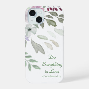 Coque iPhone 15 Féminin Religieux Simple Floral Aquarelle Blanc