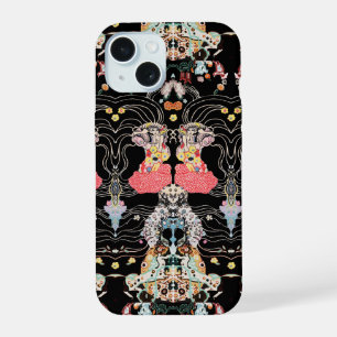 Coque iPhone 15 FEMME, CENTAUR FLORAL Rouge Noir Blanc Motif Klimt