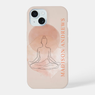 Coque iPhone 15 Femme Méditant en Art de Ligne Minimaliste Aquarel