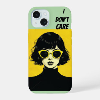 Coque iPhone 15 Femme Rétro Chic, je m'en fiche