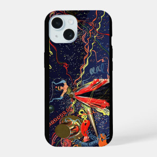 Coque iPhone 15 Fête du Nouvel An Vintage avec Confettis