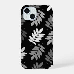 Coque iPhone 15 Feuille aînée grand motif noir blanc gris
