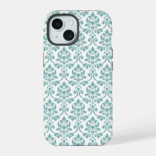 Coque iPhone 15 Feuille de Damas motif sarcelle