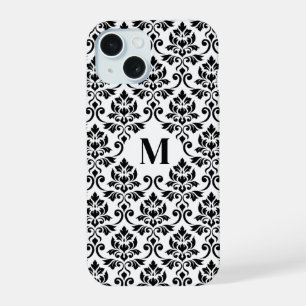 Coque iPhone 15 Feuille Motif Damask Noir (Sur mesure)