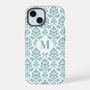 Coque iPhone 15 Feuille Motif Damask Sarcelle (Sur mesure)