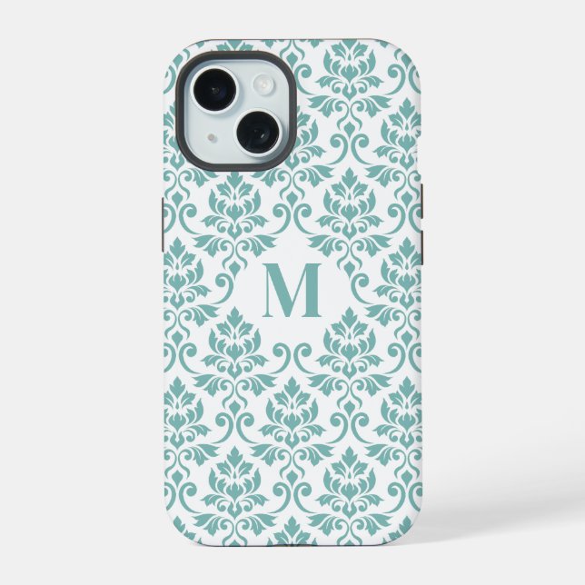 Coque iPhone 15 Feuille Motif Damask Sarcelle (Sur mesure) (Verso)